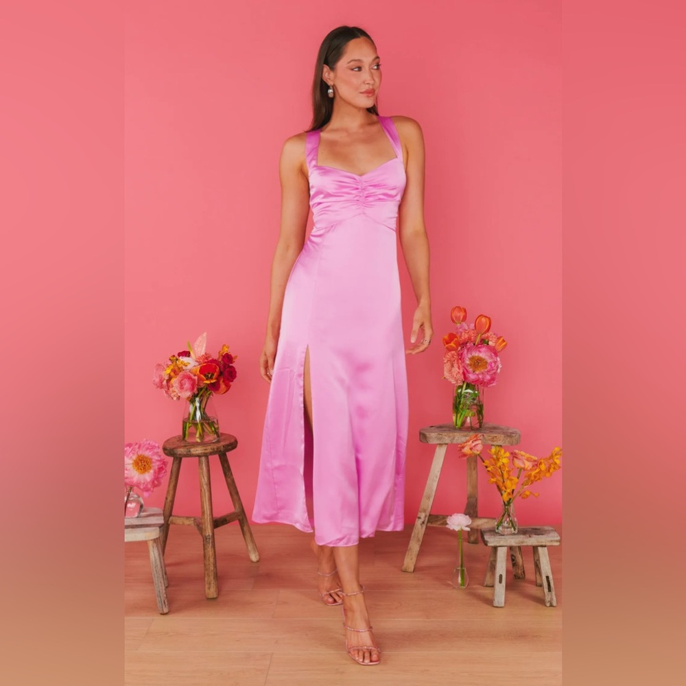 SALE! Show me your Mumu Mina Midi Dress ~ Purple Pink Luxe Satin - NWT